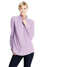 Lands End Women&#39;s Petite Long Sleeve Flannel Shirt Bright Iris Gingham New - £19.61 GBP