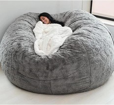 Large Round Soft Fluffy Faux Fur Beanbag Lazy Sofa Bed Cover For Living,... - £61.34 GBP