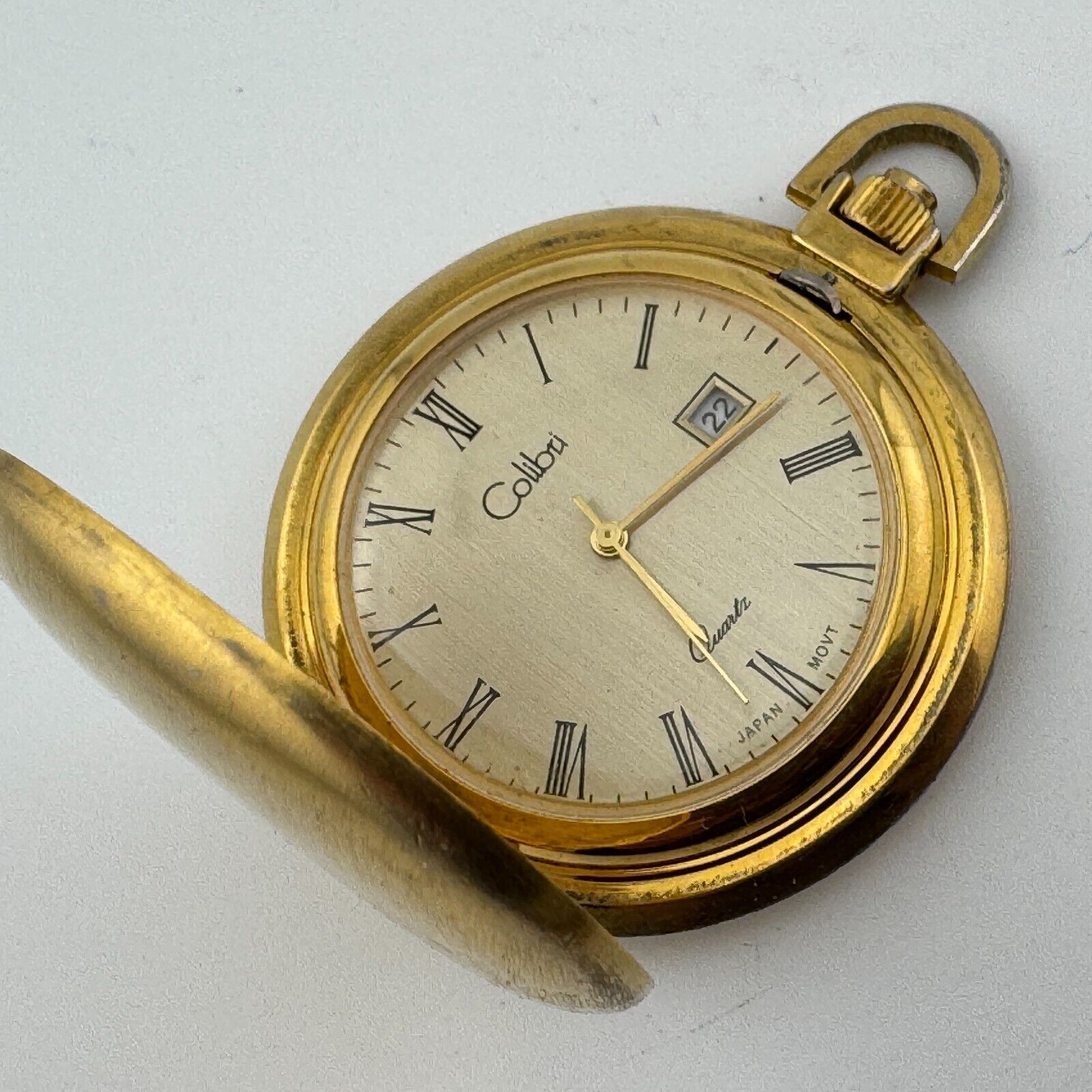 Calibri Pocket Quartz Watch Unisex Gold Tone Roman Date Japan Movt New B... - $28.49
