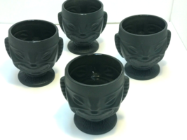 Tiki Drinking Goblets Mugs Black Glass Happy Sad &amp; Face -Retro Hawaii- H... - £19.35 GBP