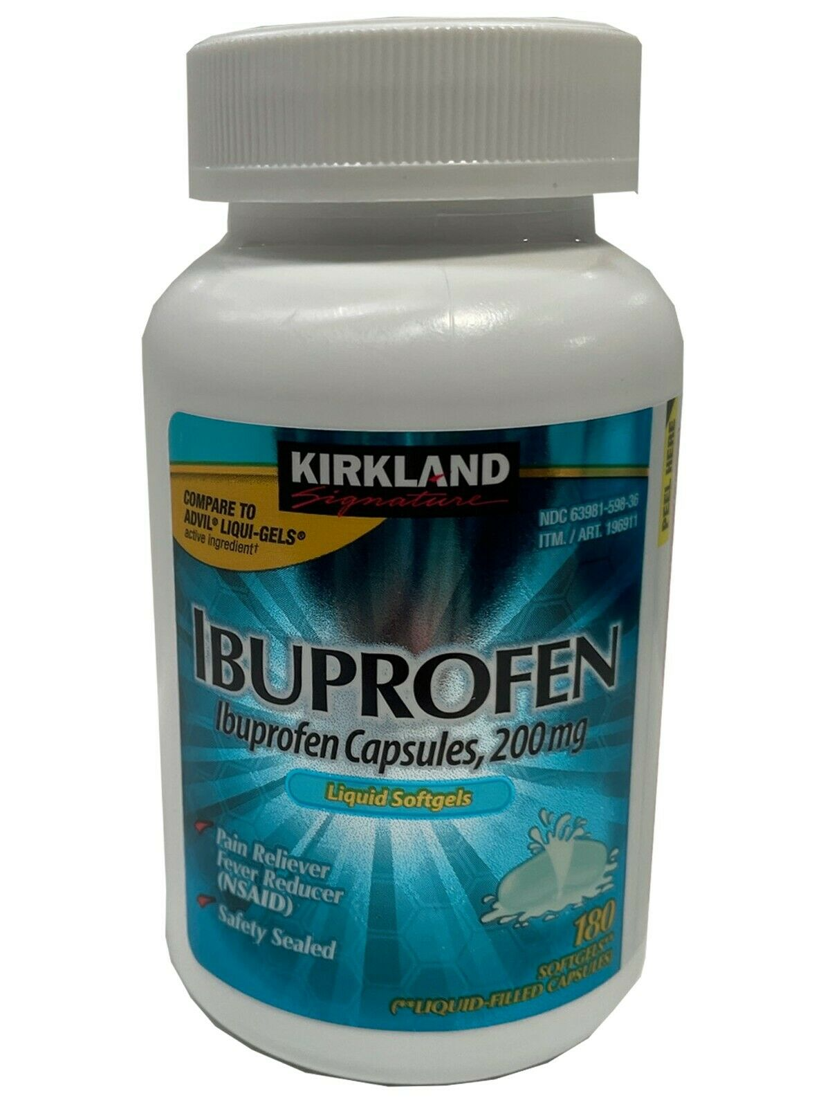 Kirkland Signature Ibuprofen Liquid Softgels 180  Capsules, 200mg Pain/Fever - $11.75
