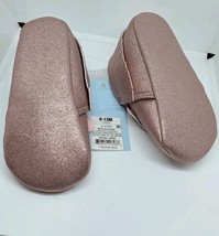 Cat & Jack Baby Girls 9-12 Month Faux Leather Fringe Moccasin Shoes Gold/Pink image 6