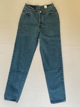 Vintage Levi Jeans 25x31 Teal Blue Denim Button Fly Straight Mom USA Tag 11M - £45.00 GBP