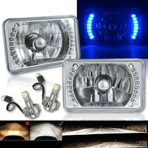 4X6&quot; Blue Halo DRL Headlight Headlamp w/ 6K LED Light Bulbs Crystal Clear Pair - £75.11 GBP