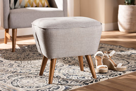 Wallis Greyish Beige Fabric Upholstered Walnut Brown Ottoman - $103.00