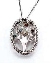 Sterling Silver Family Tree Of Life Multicolor Crystal Love Pendant Necklace - £50.63 GBP