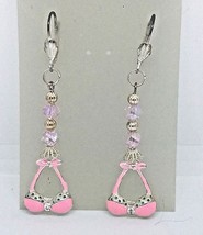 Earring Pink Bra Bikini Top 1/2 &quot; Charm Silver Pink Bead Sterling Hooks - $10.00