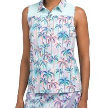 Nwt Ladies Stella Parker Mint Green Palm Print Sleeveless Mock Golf Shirt L Xl - £25.95 GBP