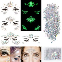 4 Sheets Euphoria Face Gems 10g Chunky Glitter Rhinestones Stickers Glow... - £17.72 GBP