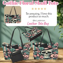 Gothic Floral Skull Tote Bag | Inner Pouch | Day of the Dead Shoulder Bag - $656.51 MXN