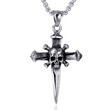 Mens Gothic Skull Cross Pendant Necklace Punk Retro Rock Biker Jewelry Chain 24&quot; - £9.51 GBP