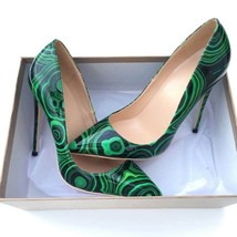 Green color pointed toe lady pumps pu leather shallow woman High-heeled pumps se - £100.22 GBP