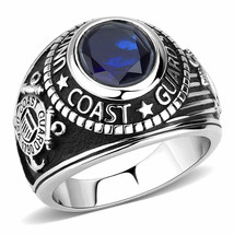 US Coast Guard Ring Semper Paratus Blue Crystal Stainless Steel Mens Ring TK316 - £17.58 GBP