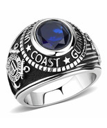 US Coast Guard Ring Semper Paratus Blue Crystal Stainless Steel Mens Rin... - $29.95 CAD