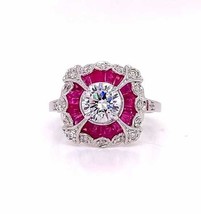 Vintage Halo Ring, Gemstone Art Deco Wedding Ring, Ruby CZ Sterling Silv... - $190.00