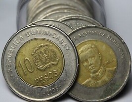 Roll (20) Dominican Republic Bi-Metal 10 Peso Coins Mixed Dates - £16.26 GBP