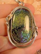 (#D-305) Dichroic Fused Glass Pendant Silver Yellow Green White - £67.10 GBP