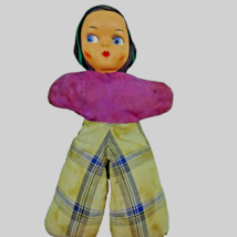 Handmade Rag Doll Taffeta Fabric Celluloid Face Cloth Body Vintage 1940s - £11.30 GBP