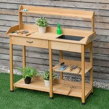 Outdoor Garden Potting Bench Lawn Patio Table Storage Shelf Work Station Yellow - £188.64 GBP