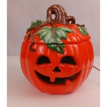 1989 Ceramic Light Up Orange Pumpkin Jack O Lantern Halloween 9x7 IN - £45.96 GBP