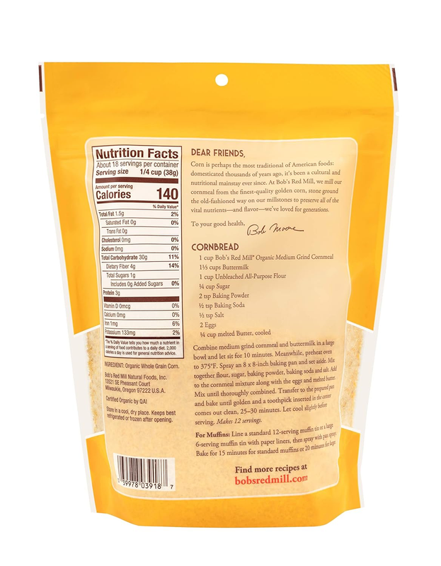 Organic Medium Grind Cornmeal, 24Oz (Pack of 4) - Non GMO, Whole Grain, Vegan, K Item image 2