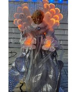 Christmas Fiber Optic Angel Tree Topper White Silver Dress Feather Wings... - $66.32 CAD