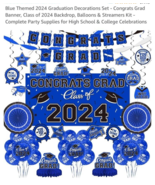 Blue Themed 2024 Graduation Decorations Set - Congrats Grad Banner, Clas... - $185.88 MXN