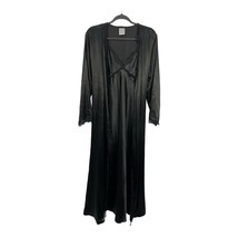 Cabernet Sleepwear Satin Robe &amp; Nightgown Long Peignoir Set Black M - $55.99