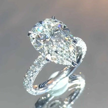 Gorgeous 3.25Ct Pear Cut Diamond Engagement Ring Solid 14k White Gold Size 8.5 - £188.28 GBP