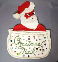 Christmas Card Holder Vintage Santa Claus Mail Wall Hanging Felt &amp; Sequins MCM - $29.70