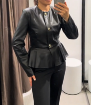 Zara Bnwt 2024. Black Leather Effect Peplum Jacket Blazer. 3046/181 - £69.72 GBP