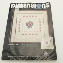 Vintage 1986 Dimensions Roses 'N Lace Counted Cross Stitch Kit 14x14” Butterfly - $14.00