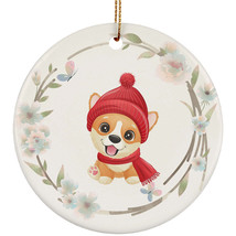 Cute Baby Corgi Dog Lover Ornament Flower Watercolor Christmas Gift Tree Decor - £11.83 GBP