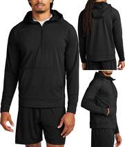 Mens Stretch 1/2-Zip Hoodie Moisture Wicking Pullover Hoody With Pockets... - £22.71 GBP+