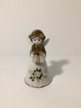 Collectible Bell Angel Girl Figure Figurine Holding a Present with Flower Design - £3.54 GBP