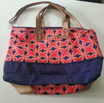 Large Stella&amp;Dot Tote Shoulder Bag Geometric Leather Bottom 20x14x8 Gent... - $34.99