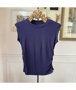 OGL Move Dark Blue Ribbed Crewneck Cap Sleeve Top L - $504.20 MXN