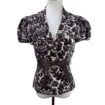 Trina Turk Floral Cotton Blend Jacket Blazer Lightweight Lined Short Sleeve - £29.90 GBP