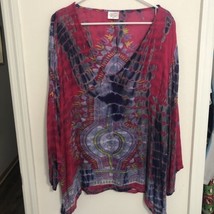 Greater Good Top Womens Size 2X Beaded V-Neck Boho Tunic Blouse Viscose Top - £14.78 GBP