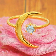 14k Gold Blue Topaz Ring Handmade Jewelry Crescent Moon Ring Solid Gold Jewelry - £193.43 GBP