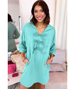 Moonlight Jade Bow Front Patchwork Bracelet Sleeve Mini Dress - $43.03