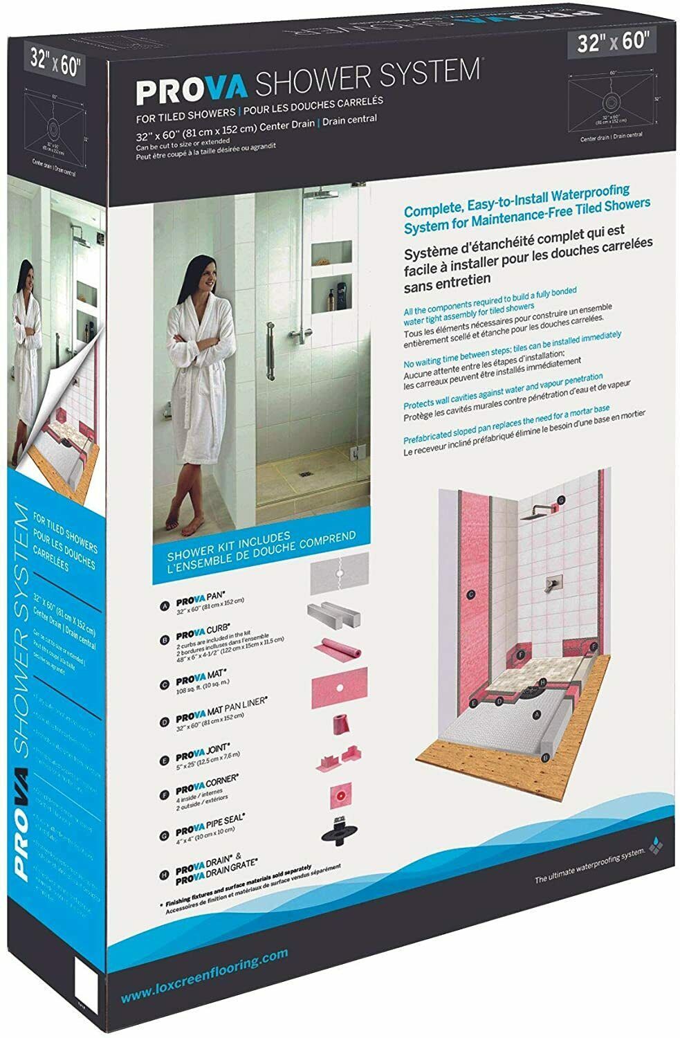 Primary image for Prova Waterproofing Board Pan Assembly Kit for Showers 32" x 60" with ABS Drain