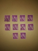 Lot #8 10 1954 Lincoln 4 Cent Cancelled Postage Stamps Purple Vintage VTG... - $14.85