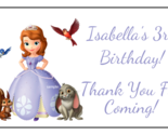 16 Large Personalized Sofia the First Birthday Stickers, 3.5&quot; x 2&quot;, Squa... - $11.99