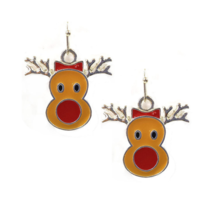 Christmas Reindeer Dangle Drop Earrings Silver - £11.30 GBP