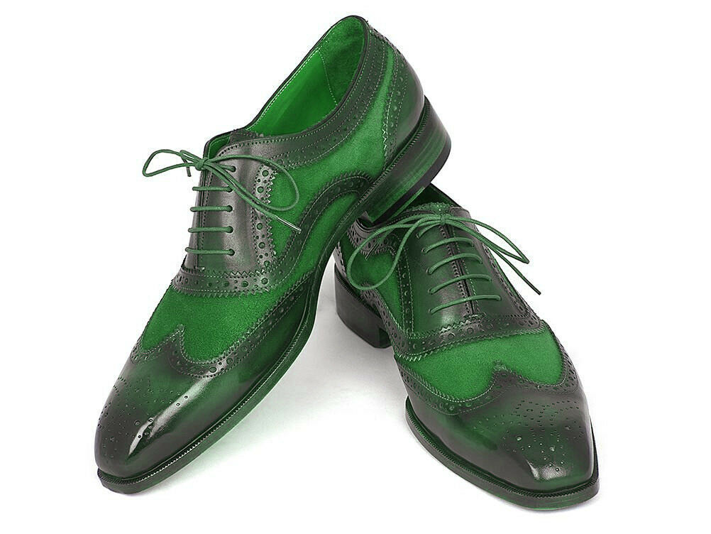 Men's Black & Green Burnished Brogues Toe Wing Tip Suede Leather Shoes US 7-16