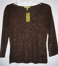 Sigrid Olsen Sweater Knit Top Sequins Brown $139 Retail X- Small - Xs NEW - £30.92 GBP