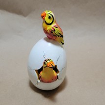 Cracked Egg Clay Pottery Bird Parrot Emu Orange Hand Painted Signed Mexi... - $14.83