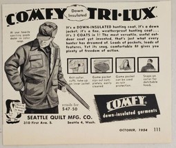 1954 Print Ad Comfy Tri-Lux Down Insulated Hunting Garments Seattle Quilt Co WA - £8.69 GBP