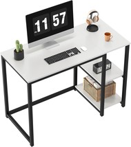 Sinpaid Computer Desk 40 Inch Desk With 2-Tier Shelves Sturdy White Desk... - $77.95